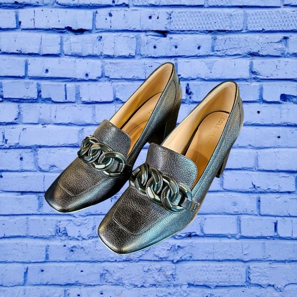 NWT Cole Haan ‘Chrystie Chain Block Heel Loafer’ in “Black Leather” Size 9.5 - Picture 7 of 16